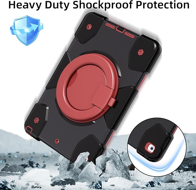 Case for iPad 9th/8th/7th Generation 10.2 inch Shockproof Cover with Screen Protector/360° Rotate Stand/Pencil Holder/Shoulder Strap Kids Case for iPad 2021/2020/2019 (Black+Red)
