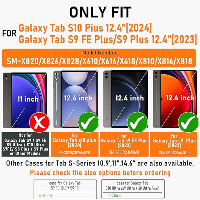 Case for Samsung Galaxy Tab S10 Plus 12.4 2024 / S9 Plus / S9 Plus FE+ 12.4 Inch 2023 (SM-X810/SM-X816B/SM-X818U) Leather Cover Flip Stand Multi-Angle Viewing with Card HolderRed