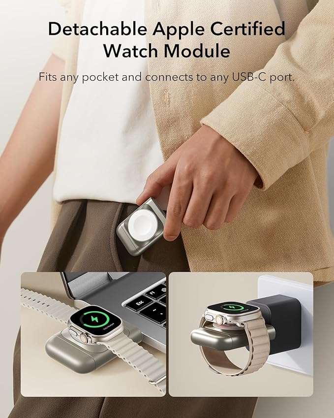 ESR for 3 in 1 Wireless Charging Station Certified Apple Watch Charger 15W MagSafe Charger Stand Wireless Charger for Multiple Devices iPhone 17/16/15/14/13 Watch AirPods Natural Titanium