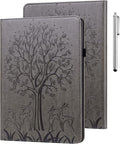 ALILANG for Kindle Fire Max 11 Case (13th Generation 2023 Release) Tree Embossed PU Leather Card Slot Shockproof Smart Cover for Kindle Fire Max 11 2023 Tablet Case -Gray
