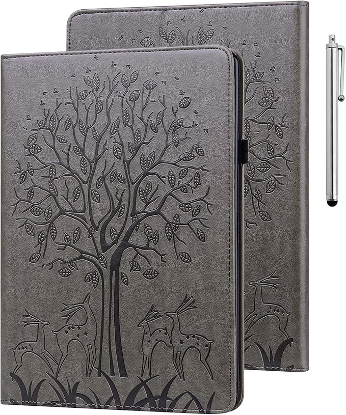 ALILANG for Kindle Fire Max 11 Case (13th Generation 2023 Release) Tree Embossed PU Leather Card Slot Shockproof Smart Cover for Kindle Fire Max 11 2023 Tablet Case -Gray
