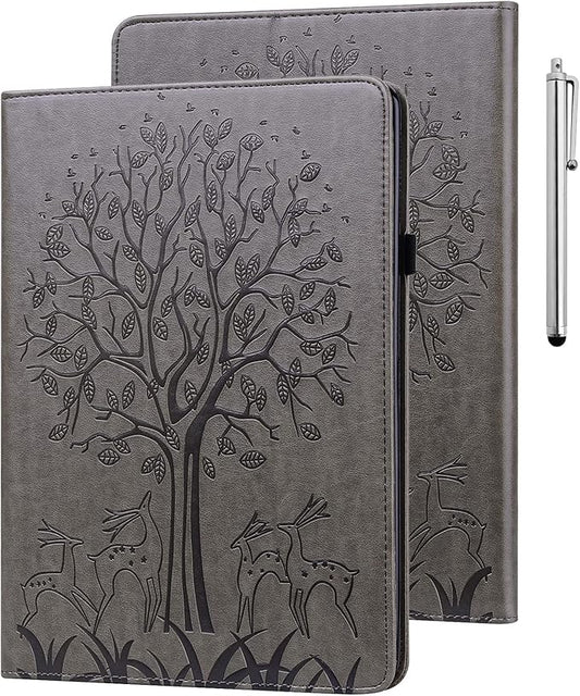 ALILANG for Kindle Fire Max 11 Case (13th Generation 2023 Release) Tree Embossed PU Leather Card Slot Shockproof Smart Cover for Kindle Fire Max 11 2023 Tablet Case -Gray