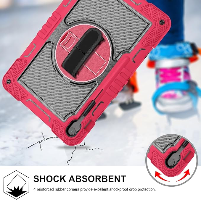 Tablet Case Compatible with Samsung Galaxy Tab S10 FE Plus 13.1 Inch 2025 Model (SM-X620/X626) CaseHeavy Duty Shockproof Rugged Protection Cover Stand &ampHand Strap+Shoulder Strap(Red)