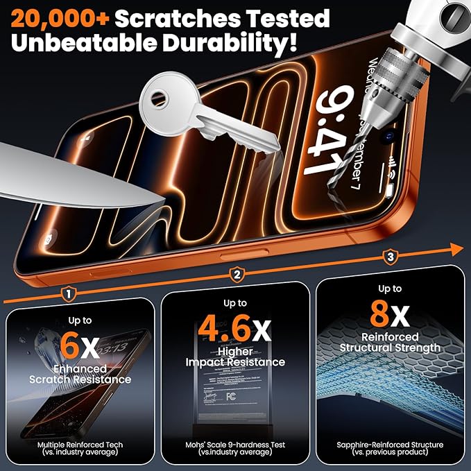 3-Pack for iPhone 17 Pro Screen Protector 9H+ Tempered Glass Scratch &amp Drop Resistant Smooth &amp Clear Easy Installation Case Friendly Full Coverage