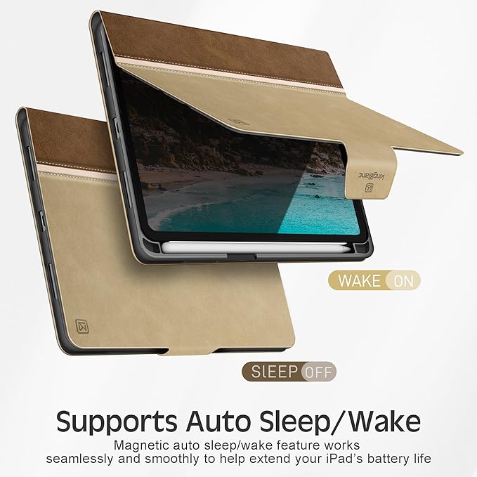 KingBlanc Case for iPad mini 7 (A17 Pro) iPad mini 7th/6th Generation (2024/2021 8.3 inch) with Pencil Holder Vegan Leather Stand Cover Auto Sleep/Wake Adjustable Viewing/Drawing Angle Beige