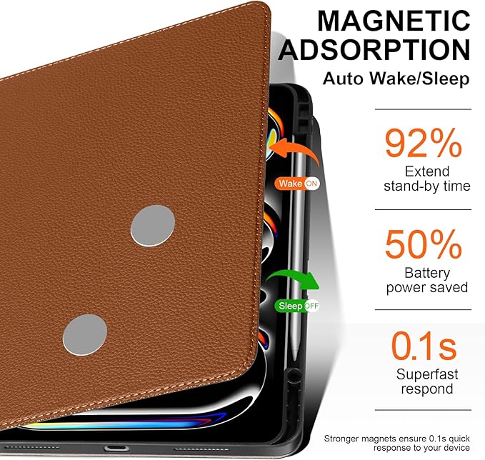 for iPad Pro 13 inch Case (M4/M5) 2024/2025 Premium Microfiber Leather Business Folio Stand Cover with Pencil Holder - Auto Wake/Sleep and Multiple Viewing AnglesBrown