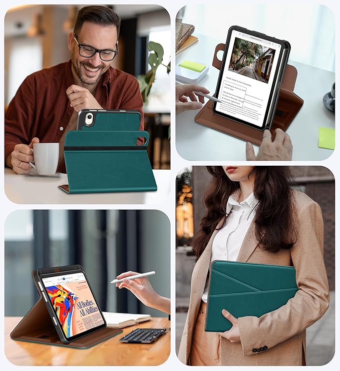 DTTO for iPad mini 7 (A17 Pro) Case iPad mini 7th / 6th Generation Case (2024/2021) 360 Degree Rotating Premium Leather Folio Stand Cover with Pencil Holder Green