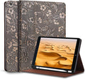 Gexmil Leather Case for iPad 10.2 inch 9th/8th/7th Gen. 2021/2020/2019 with Pencil Holder Genuine Leather Cover Auto Sleep/WakeSmart Folio Shockproof ProtectiveAnti-FingerprintButterfly Grey