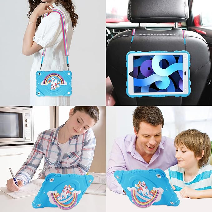 XZC Case for iPad 9th/8th/7th Generation 2021/2020/2019(10.2 inch) Unicorn Cute Cover Heavy Duty Shockproof Protective Case with Built-in Stand Strap for Kids Girls Women (Light Blue)