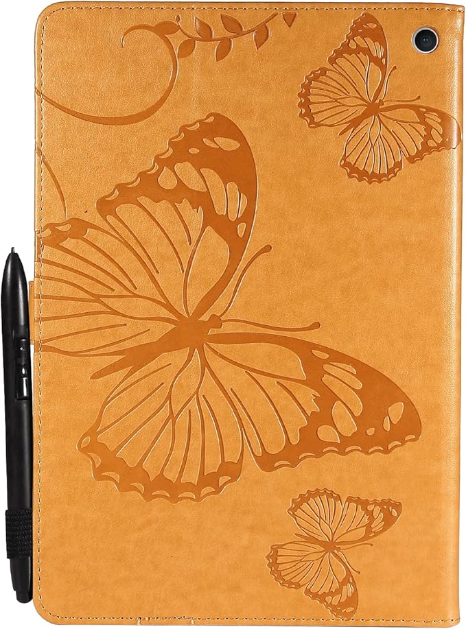 for Kindle Fire HD 10 &amp HD 10 Plus Case 13th/11th Generation 10.1 (2023/2021) Stand Embossed PU Leather Magnetic Wallet Cover with Pencil Holder/Pockets [Auto Wake/Sleep] Yellow Butterfly