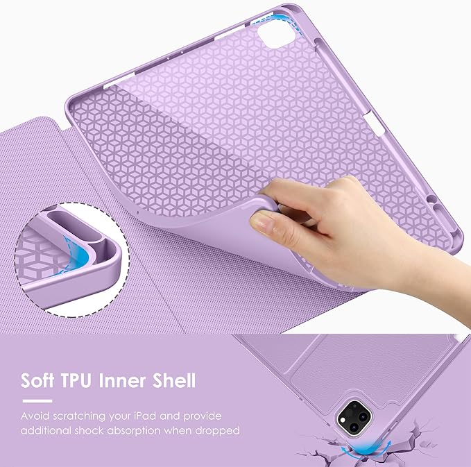 VIKESI Case for iPad Pro 12.9 6th / 5th / 4th / 3rd Generation Case 2022/2021/2020/2018Multiple Angles Magnetic Stand CoverShockproof Soft BackPencil Holderand Auto Sleep/WakeLilac
