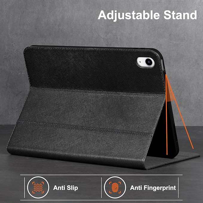 Gexmil Leather Case for iPad (A16) 11th Generation 11 Inch 2025 iPad 10th Generation 10.9 Inch 2022Protective Top Grain Leather Cover Support Auto Sleep/WakeAnti SlipPalm-Print Black