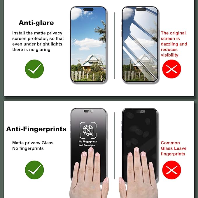 2 Pack Matte Privacy Screen Protector for iPhone 17 Pro 6.3-Inch Auto Dust Removal No BubblesAnti-Spy Tempered Glass Film Easy Installation