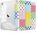 MEEgoodo Case for iPad A16 11th Generation 2025/10th Generation 2022 Glitter Tablet Cases with Transparent Acrylic Back+Trifold Stand +Pencil Holder+Auto Wake/SleepChecked &amp Striped &amp Wave