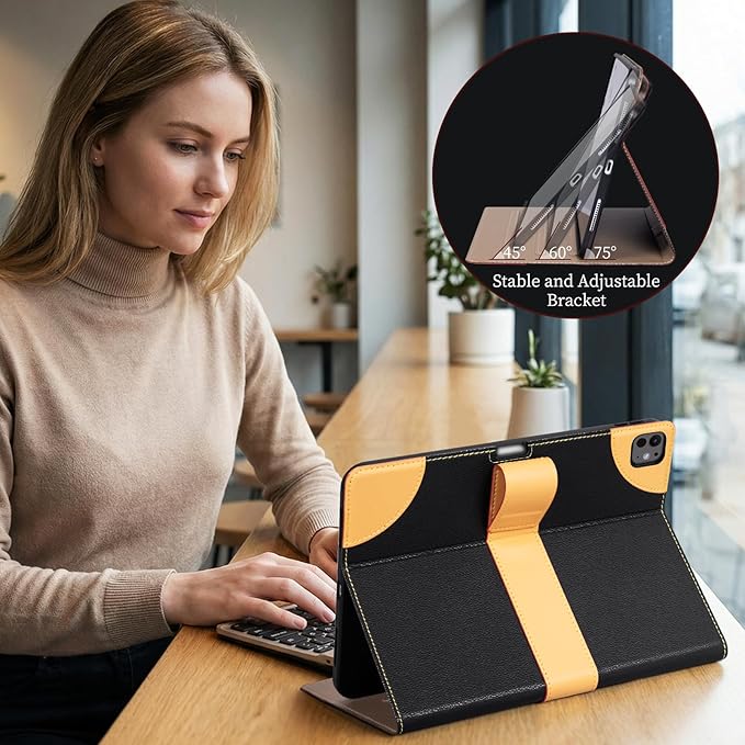 iPad Case for iPad mini 7th/6th Gen 8.3 inchLeather Folio Cover with Pencil HolderAuto Wake/Sleep Adjustable StandMagnetic Buckle Closure Protection Case-Single Strap Black