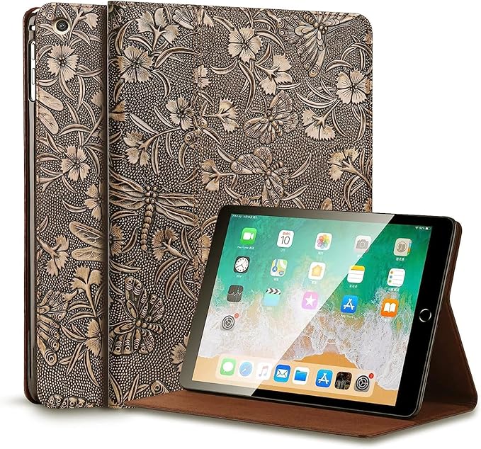 Gexmil Leather Case for Ipad 10.2 2021/2020 Cowhide Folio Cover for New iPad 9th/8th/7th Gen Genuine Leather case Also applies to iPad 10.2 case 2019 (Butterfly Pattern)