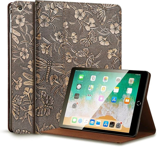 Gexmil Leather Case for Ipad 10.2 2021/2020 Cowhide Folio Cover for New iPad 9th/8th/7th Gen Genuine Leather case Also applies to iPad 10.2 case 2019 (Butterfly Pattern)