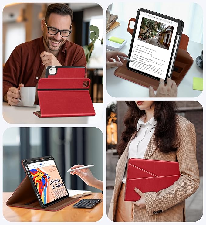 DTTO for iPad Air 11 inch Case M4 / M3 / M2 (2026/2025/2024) iPad Air 5th / 4th Gen (2022/2020) 360 Degree Rotating Premium Leather Folio Stand Cover with Pencil Holder Red