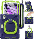 BRAECN Protective Rugged Kids Case for iPad mini 7 (A17 Pro) 2024 / iPad mini 7th/6th Generation 2021-8.3 Inch w/Screen Protector Pencil Holder Handle Grip Kickstand Shoulder Strap Navy Green