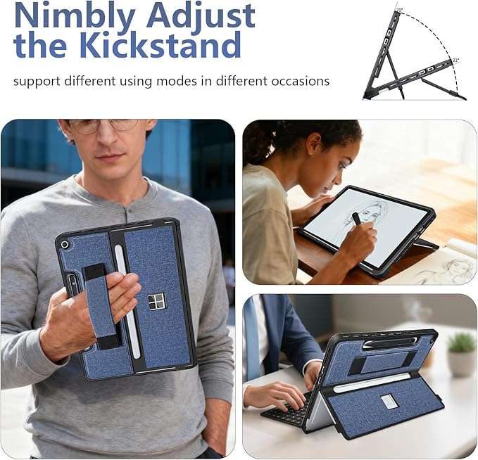 Protective Case for Microsoft Surface Pro 12 inch 2025 | Fall-Resistant Cover with Hand Strap | Compatible with Built-in Kickstand &amp Magnetic Slim Pen Storage &amp Type Cover Keyboard |Navy Blue