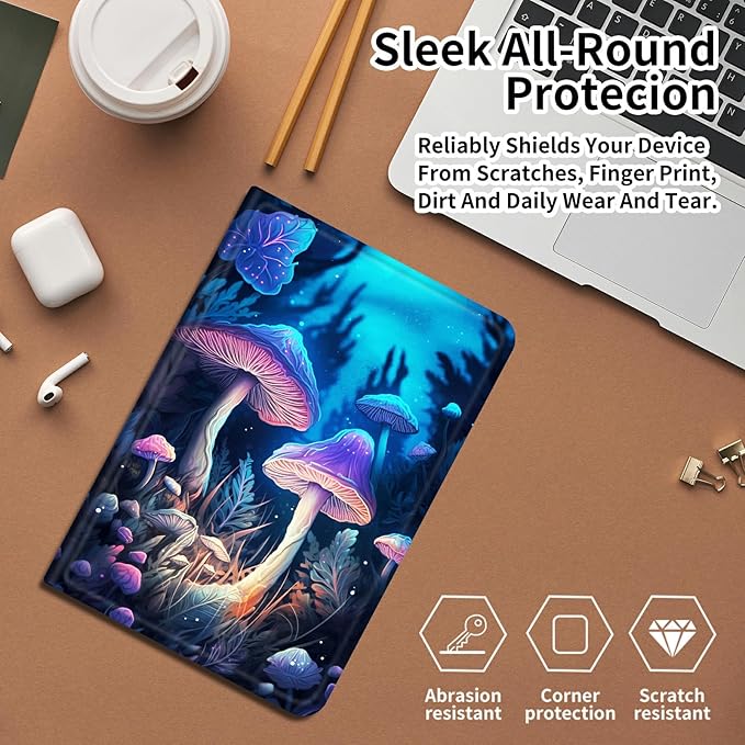 DIGTIALLL Case for iPad 10.2 iPad 9th Generation 2021/ iPad 8th Generation 2020/ iPad 7th Generation 2019 PU Leather Smart Protective Cover with Auto Sleep/WakeColorful Mushrooms
