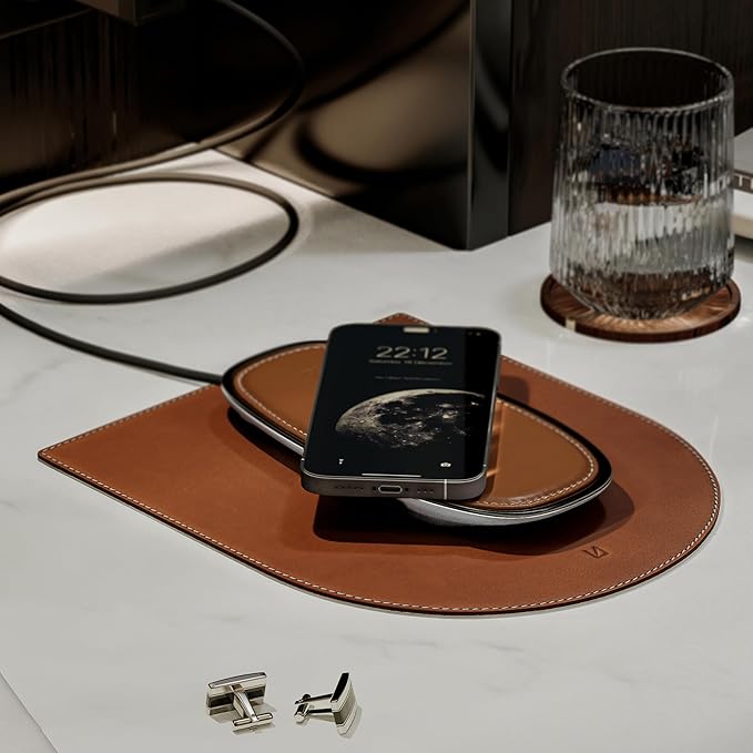 Lunar Artefacts Wireless Charger Modernist Brown Chrome Plated Brass