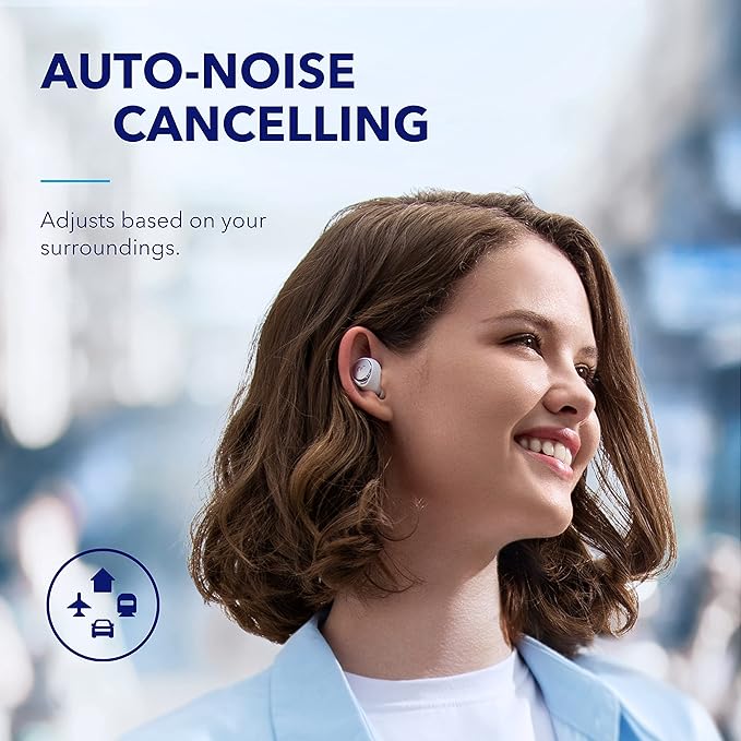Soundcore by Anker Space A40 Auto-Adjustable Active Noise Cancelling Wireless Earbuds Reduce Noise by Up to 98% 50H Playtime Comfortable Fit App Customization Wireless Charge (White)