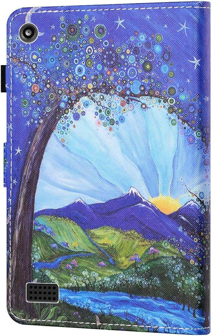 7 Kindle Fire 7 Case 9th/7th/5th Generation (2019/2017/2015 Release) with Stand Pencil Holder [Auto Wake/Sleep] Slim Smart Magnetic Folio PU Leather &amp TPU Back Cover Mountain Flower Tree