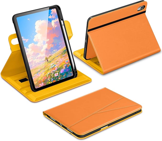 DTTO for iPad A16 Case iPad 11th / 10th Generation Case (2025/2022) 360 Degree Rotating Premium Leather Folio Stand Cover with Pencil Holder Orange