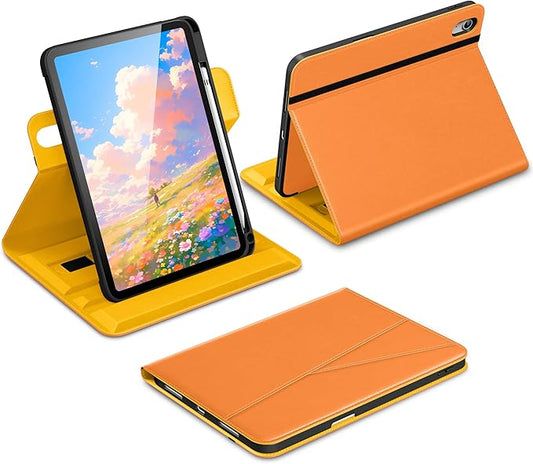 DTTO for iPad A16 Case iPad 11th / 10th Generation Case (2025/2022) 360 Degree Rotating Premium Leather Folio Stand Cover with Pencil Holder Orange
