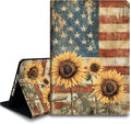 Bxgolkgd Tablet Case for iPad 9.7 Inch (2017/2018 Model5th/6th Generation)Shockproof Stand Cover with Heat DissipationAuto Wake/Sleep FunctionRetro Sunflowers with American Flag