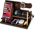 TESLYAR Wood Phone Docking Station for Men - Desk or Nightstand Organizer - Birthday Gifts for Husband Dad - Anniversary Idea from Wife - Key Holder Stand Wallet Watch Essentials (Chocolate Brown)
