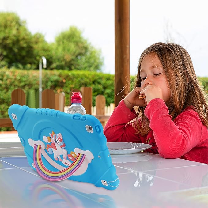 XZC Case for iPad 9th/8th/7th Generation 2021/2020/2019(10.2 inch) Unicorn Cute Cover Heavy Duty Shockproof Protective Case with Built-in Stand Strap for Kids Girls Women (Light Blue)