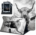 for Universal 10 10.1 Inch Android Tablet Case 360 Degree Rotating Leather Stand Folio Cover for iPad 9.7/10.2/10.5/Galaxy Tab 9-10.5/Fire HD10 &amp More 9.0-10.5 Inch TabletBlack Cute Cow