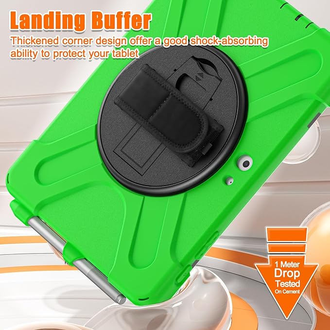 ZenRich Rugged Case for Surface Go 4 (2023)/Surface Go 3 (2021)/ Surface Go 2 (2020) Surface Go (2018) with Pen Holder Heavy Duty Shockproof Case with Stand Hand Strap and Shoulder Belt-Green