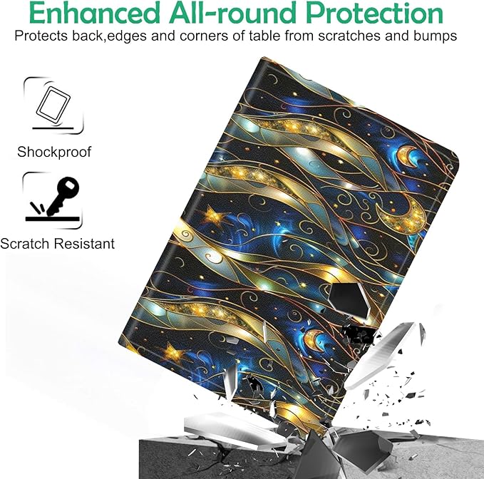 Compatible with iPad Air 13 inch Case (M3 2025 /M2 2024)/12.9 inch Case (6th/5th/4th/3rd 2022/2021/2020/2018) with Pencil HolderAuto Wake/Sleep Protect CoverStained Glass Effect Moon Stars