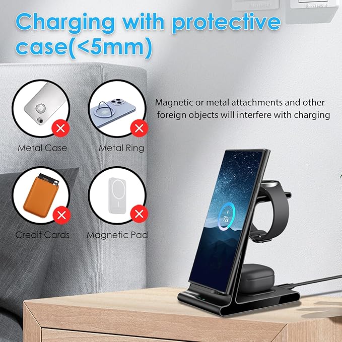Wireless Charger for Samsung S25 Ultra Charging Station for Galaxy S25/S25 Edge/S24 Ultra/S24+/S24/S23/Note 20/Z Flip 7/Fold 7 for Galaxy Watch 8/8 Classic/Ultra/7/6 Galaxy Buds 2 Pro (No Adapter)
