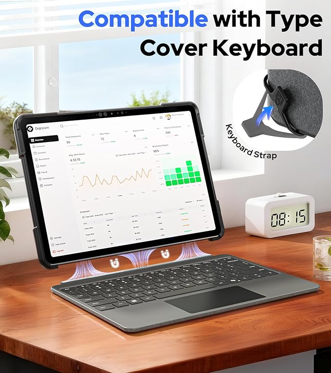 BRAECNstock Case for Microsoft Surface Pro 12 inch 1st Edition 2025 Rugged Protective with Rotating Hand Strap &amp Stand Shoulder Strap Pencil Holder Compatible with Type Cover Keyboard Black