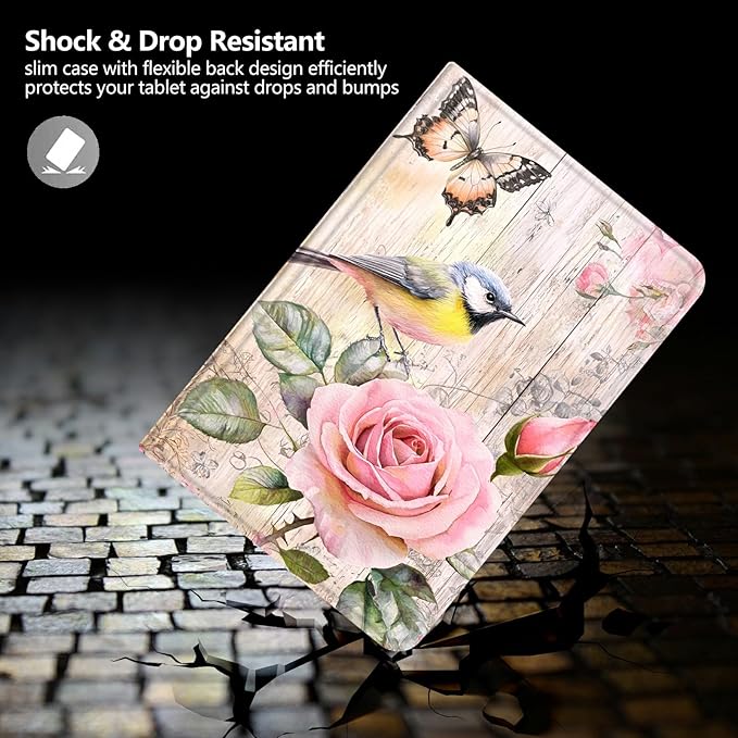 Case for Amazon Fire 7 Tablet 7 12th Generation 2022 Release PU Leather Smart Protective Cover with Auto Sleep/Wake for Fire 7 2022Beautiful Watercolor Bird