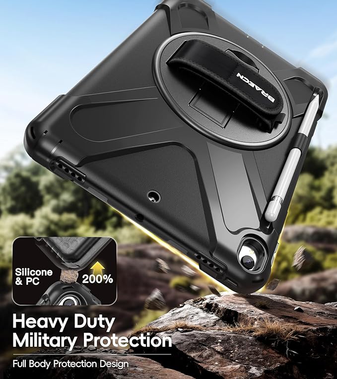 BRAECN Case for iPad Air 3rd Generation 2019 / iPad Pro 10.5 inch 2017 Rugged Heavy Duty Shockproof Cover with Pencil Holder 360° Rotating Kickstand &amp Adjustable Hand Strap &amp Shoulder Strap
