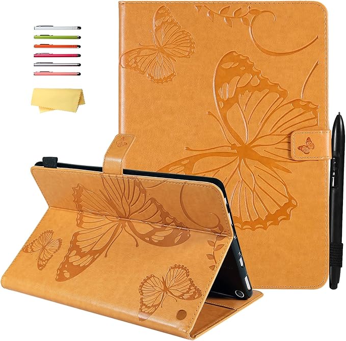 for Kindle Fire HD 10 &amp HD 10 Plus Case 13th/11th Generation 10.1 (2023/2021) Stand Embossed PU Leather Magnetic Wallet Cover with Pencil Holder/Pockets [Auto Wake/Sleep] Yellow Butterfly