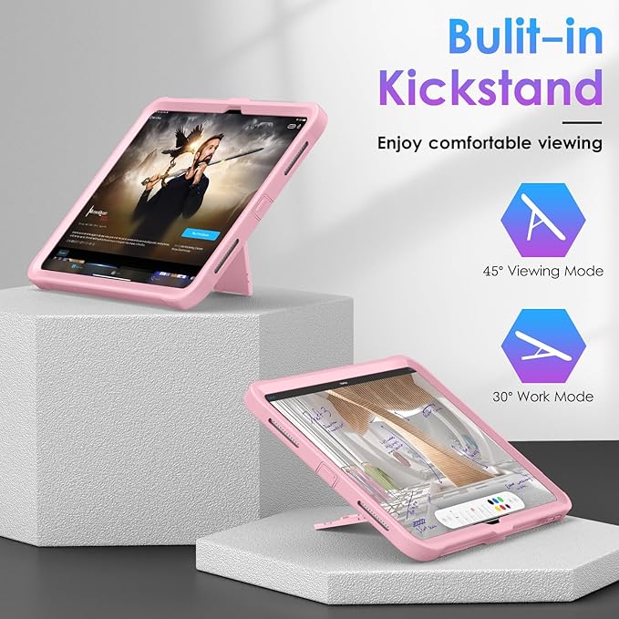 DTTO Case for iPad (A16) 11th Generation 11-Inch 2025 iPad 10th Generation 10.9-Inch 2022 Durable Shockproof Full Body Protective Cover with Built-in Screen Protector Pink
