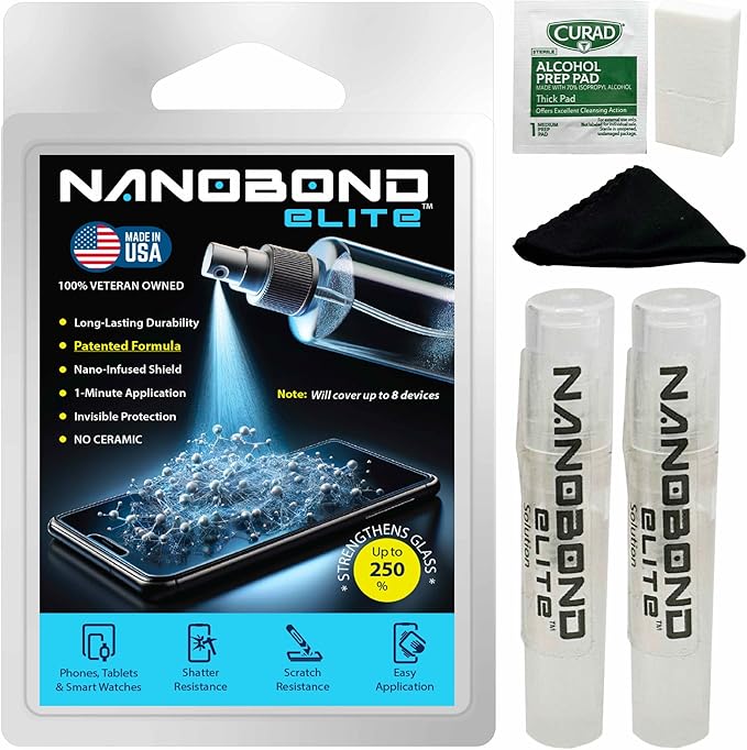 Liquid Screen Protector – Patented Nano-Infused Shield for Phones Tablets and Smartwatches – Invisible 1-Minute Application Strengthens Glass by Up to 250% – No Ceramic (2 Bottles)