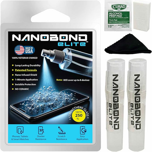 Liquid Screen Protector – Patented Nano-Infused Shield for Phones Tablets and Smartwatches – Invisible 1-Minute Application Strengthens Glass by Up to 250% – No Ceramic (2 Bottles)
