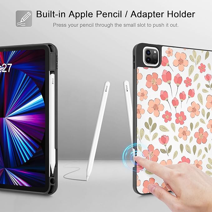 May Chen Case for iPad Pro 11 inch (4th 3rd 2nd &amp 1st Gen) 2022 2021 2020 2018Trifold Stand with Auto Wake/Sleep Soft TPU Protective Stand Back Cover Pink Small Flowers