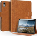 Genuine Leather Case for iPad mini 7th/6th Gen 8.3 inch Premium Folio Cover with Apple Pencil Holder Auto Wake/Sleep Adjustable Stand &amp Magnetic Closure Yellow Brown