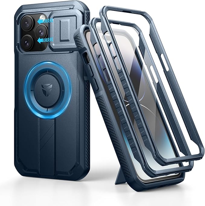 Dexnor for iPhone 14 Pro Max Case with Slide Camera Cover &amp Adjustable Kickstand &amp Built-in Screen Protector Magnetic Rugged Shockproof Bumper Cases Heavy-Duty Magnetic Protective CoverNavy