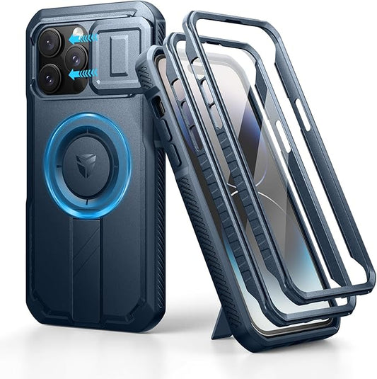 Dexnor for iPhone 14 Pro Max Case with Slide Camera Cover &amp Adjustable Kickstand &amp Built-in Screen Protector Magnetic Rugged Shockproof Bumper Cases Heavy-Duty Magnetic Protective CoverNavy