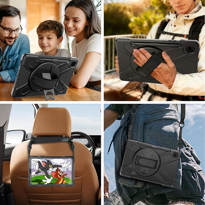 Gerutek Case for Samsung Galaxy Tab S6 Lite 10.4 2024/2022/ 2020 Full-Body Drop Protective Case with Screen Protector Pen Holder 360° Rotate Hand Strap &amp StandShoulder Strap Black