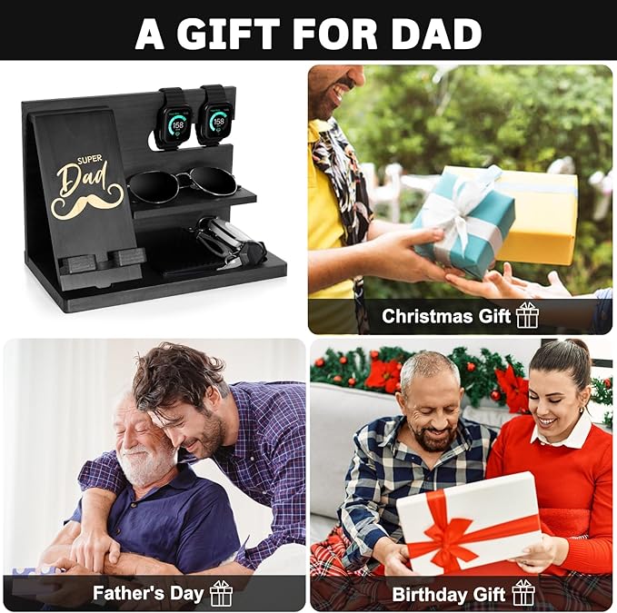 Fathers Day for Dad Dad Birthday Gifts Wood Phone Docking Station Nightstand Organizer Gifts for Dad Christmas Father's Day Dad Gifts from Daughter Son Organiser Birthday Presents for Dad